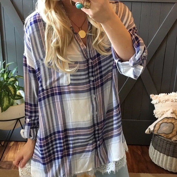 Figleaffashion Tops - Last Two! Plus Size Plaid Button Up Blouse Top